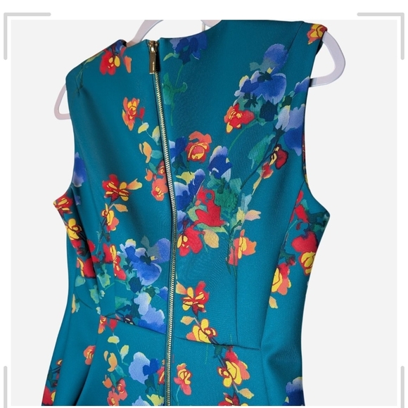 Pre-owned Calvin Klein Turquoise Floral Midi Dress - Picture 6 of 12
